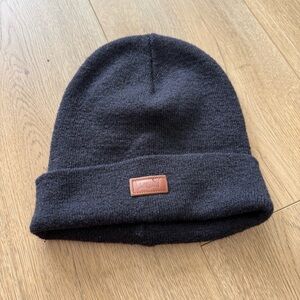 Levi's Black Knit Beanie Hat with Brown Leather Logo Patch
